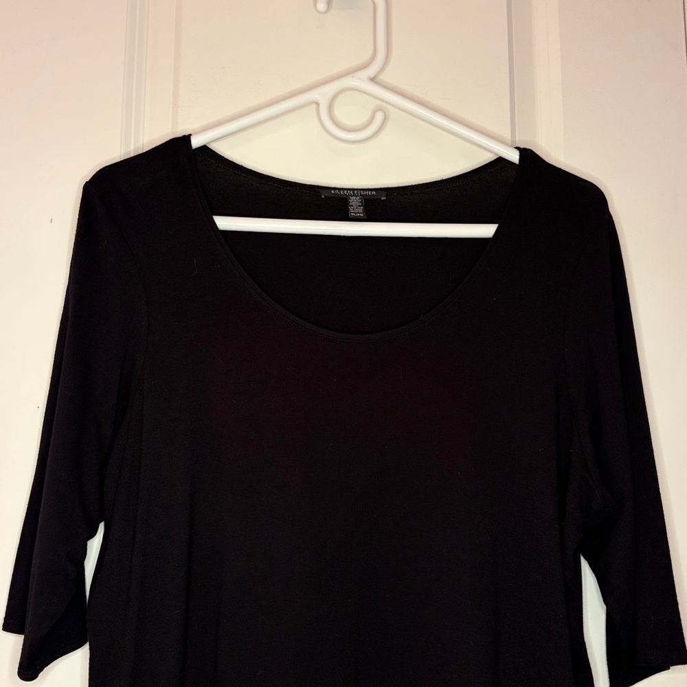 Eileen Fisher Jersey Shift Dress Black Petite Large Classic Minimalist - Picture 9 of 9